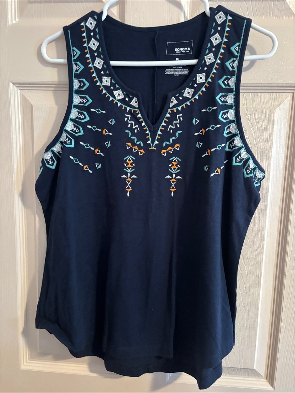 Sonoma Navy Sleeveless Embroidered Camisole with Turquoise & Orange Accents